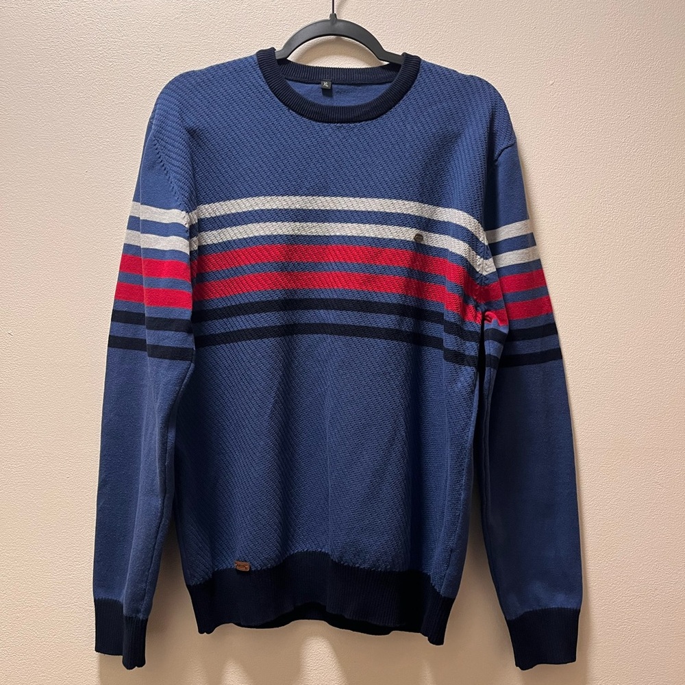 Aiopeson Stylish Classic Crewneck Pullover Sweater, Men’s, XL, BlueWith Stripes